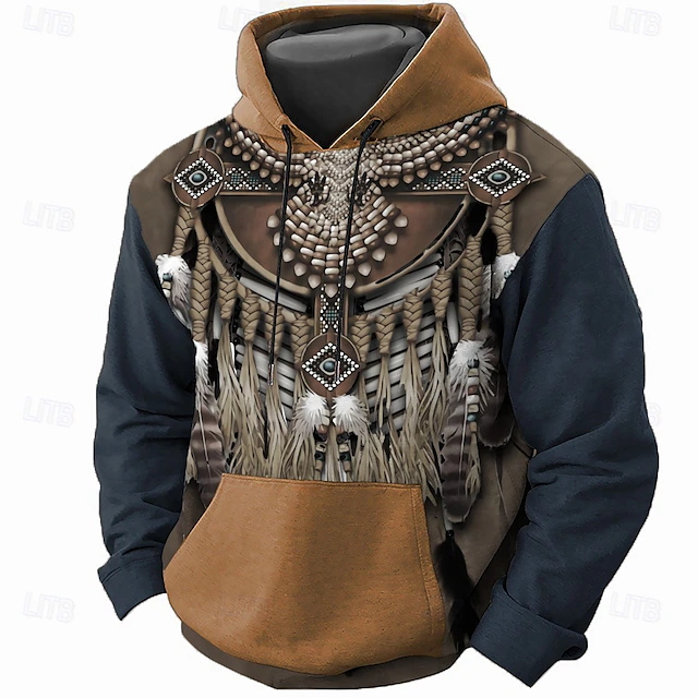 Men's Owl Hoodie Hoodies Sweatshirt Daily Casual Long Sleeve Hooded Vacation Sports Outdoor Streetwear Brown Army Green Print Front Pocket Spring & Fall Designer 6