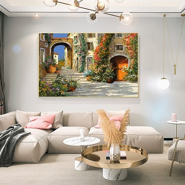 Handpaint Mediterranean Oil Painting On Canvas Oldtown Landscape