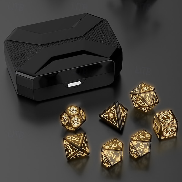  ladattava dnd noppa valonoppaa 7 kpl hehkuva tasapainotettu led noppaa elektroniset nopat d &d Dungeons and Dragons monitahoinen noppasarja roolipelipöytäpeli