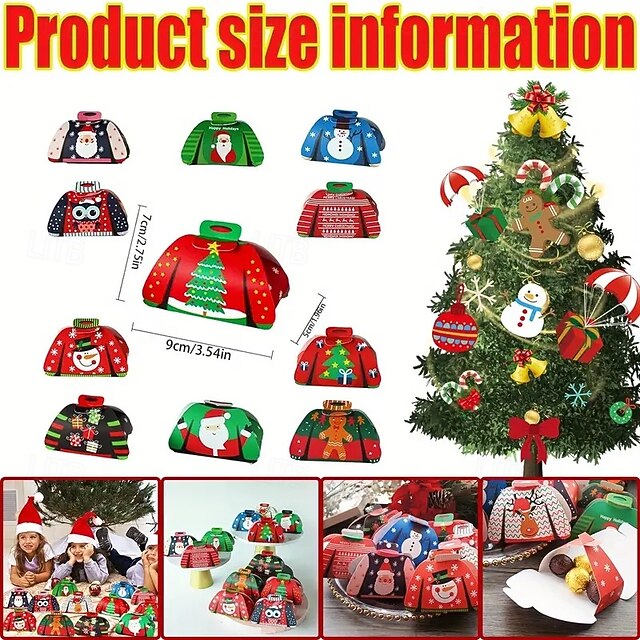 Lot de 48 boîtes à friandises en forme de pull moche de Noël avec