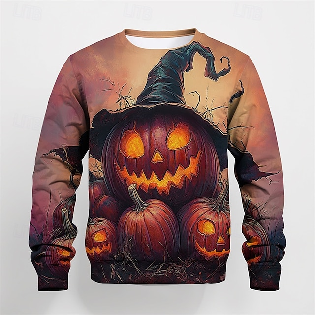  Halloween Pojkar 3D Grafisk Tecknat Pumpa T-shirt Långärmad Vår Höst Mode Grundläggande Polyester Barn 4-12 år Rund hals Utomhus Ledigt Dagligen Normal