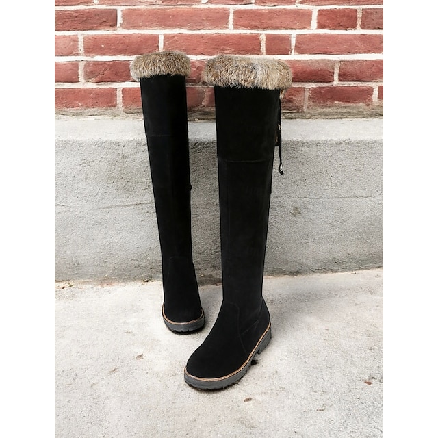  botas femininas acima do joelho de camurça sintética marrom com acabamento em pele sintética – calçado de inverno aconchegante e estiloso para aquecimento extra