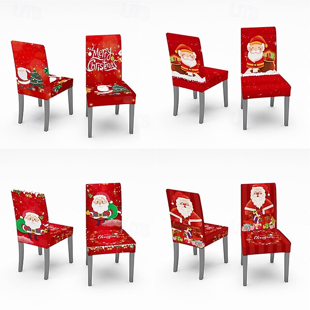 4 Vibrant Festive Christmas Chair Covers Set Soft Stretch Fit