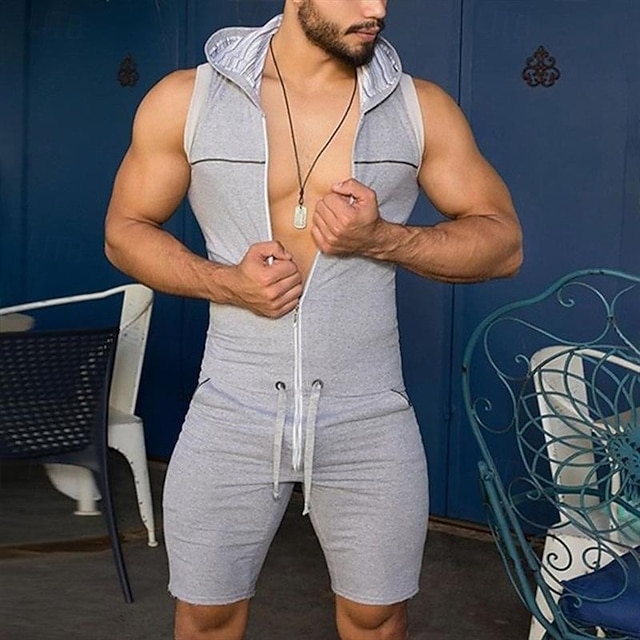 Men's Tracksuit Jumpsuit Full Zip Onepiece Casual Sleeveless