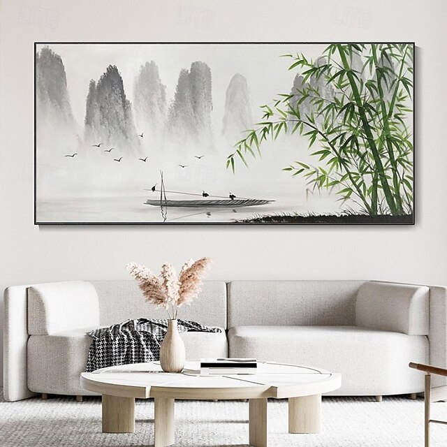 Handpainted Oil Painting Black And White Modern Landscape Bamboo