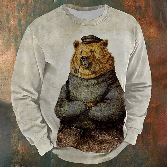 Men's Bear Sweatshirts Sweatshirt Long Sleeve Sweatshirt Crew Neck Neutral Cute Daily 3D Printing Sports Outdoor Holiday Crewneck Winter Spring &  Fall4