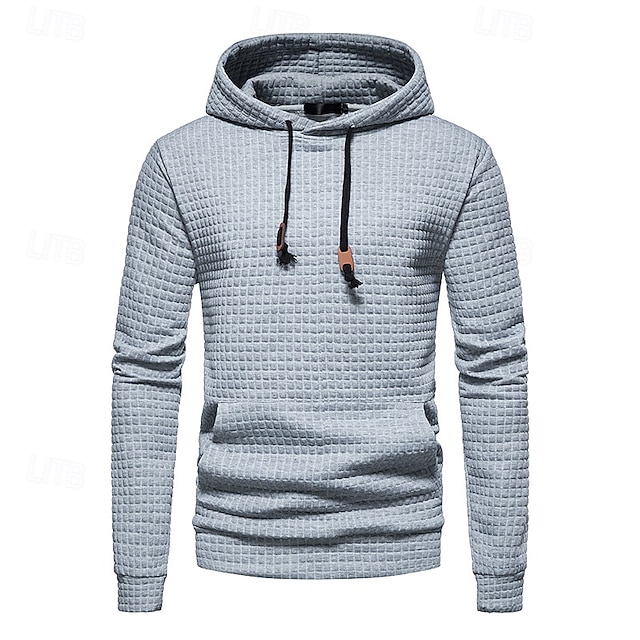  Męskie Bluza Waffle Zjechać na pobocze Czarny Biały Żółty Jasnoszary Ciemnoszary Kaptur Równina Kieszeń Praca Sport i turystyka Codzienny Aktywny Zabytkowe Nowoczesne Wiosna Jesień Odzież Bluzy z