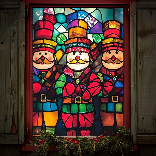 Christmas Window Cover Decorations, Fabric Stained Glass Soldat Curtain