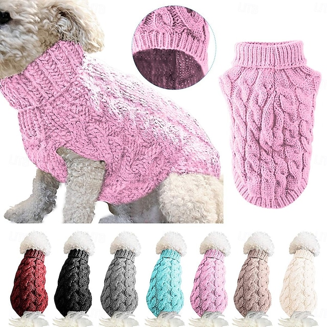  pulovere pentru câini mici nmch pulover tricotat pentru animale de companie, hanorac cald pentru câini, haine de iarnă pentru câini, pisicuțe, pulover cu gât țestoasă (albastru, l)