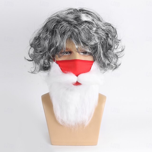  人工毛ウィッグ カール バング付き 機械製 かつら ショート グレイ 合成 男性用 グレイ