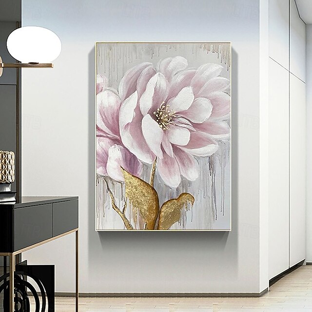 Nice Flora Wall Art Hand Painted Gold Foil Flower Oil Painting Thick