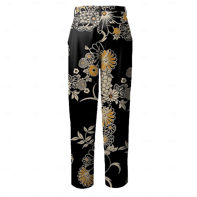 Floral Fashion Men's Dress Pants Zipper Pocket Mid Waist Dailywear