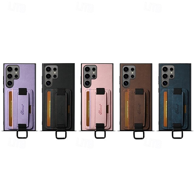  טלפון מגן עבור S24 Ultra Plus S23 Ultra Plus S22 Plus Ultra S25 Ultra כיסוי אחורי עם מעמד עם רצועת יד חריץ לכרטיס רטרו TPU PC עור PU
