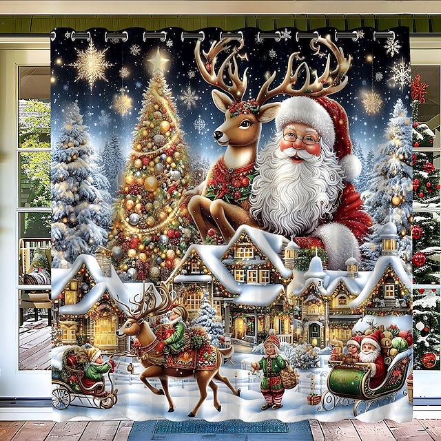  vánoční ozdoby santa voděodolný venkovní závěs soukromí, posuvné závěsy na terasu, závěsy na pergolu, průchodka pro altán, balkon, veranda, párty, 1 panel