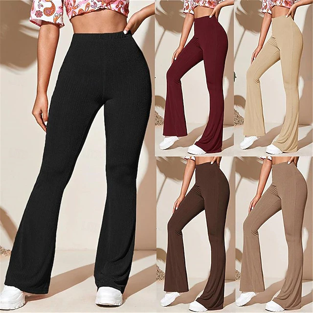 Women's Wide Leg Tights Casual / Sporty Full Length High Waist Plain High Cut Comfy Soft Comfortable Micro-elastic Yoga Camel Black Wine Khaki Spring & Fall Regular Fit 14