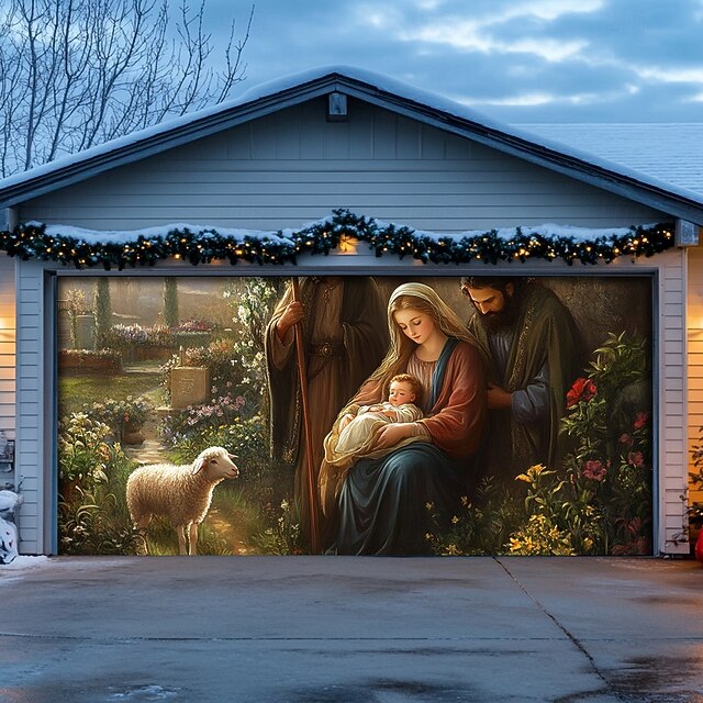 Christmas Door Decorations Garage Door Cover Nativity Scene Xmas