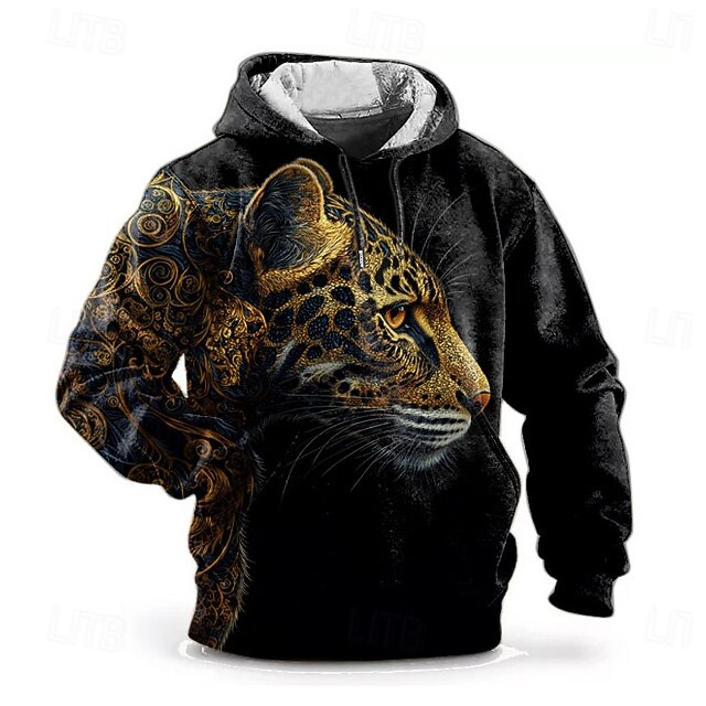 Men's Leopard Hoodie Hoodies Sweatshirt Fashion Casual Long Sleeve Hooded Sports Outdoor Streetwear Black Print Front Pocket Spring &  Fall Designer4