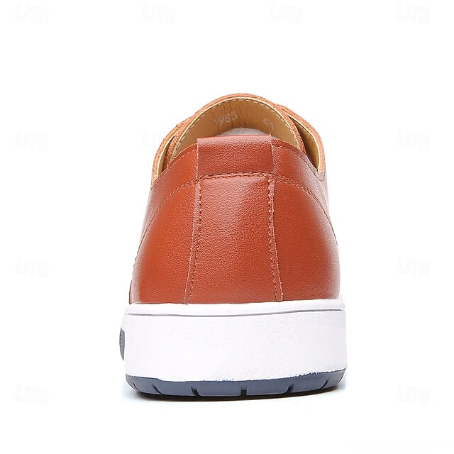 Men's Casual Orange Faux Leather Sneakers LaceUp Design, Lightweight