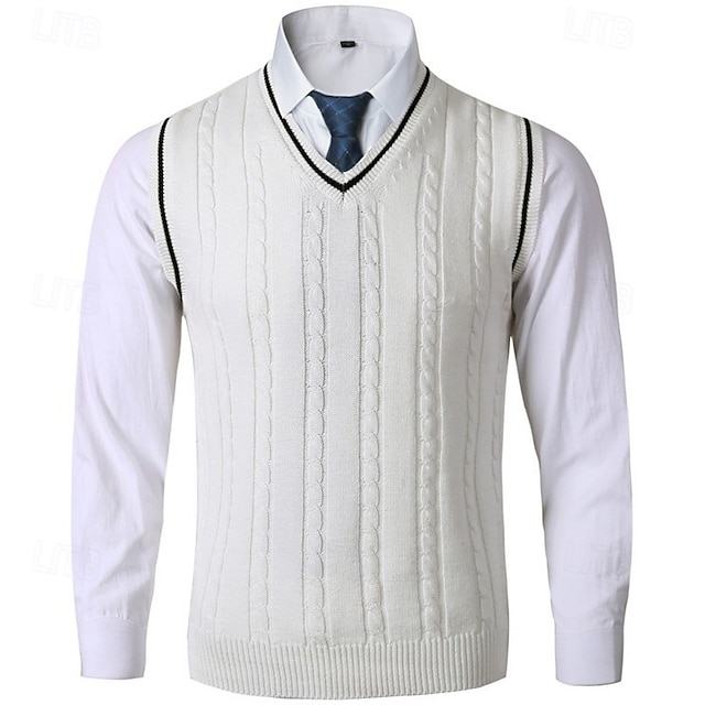  Homme Pull Gilet Pull Robe pull Gilet Pull en tricot A côtes Tricot torsadé Tricoter Normal Tricoté Plein Col V Mode Décontractées Usage quotidien Rendez-vous Vêtement Tenue Automne hiver Noir Blanche
