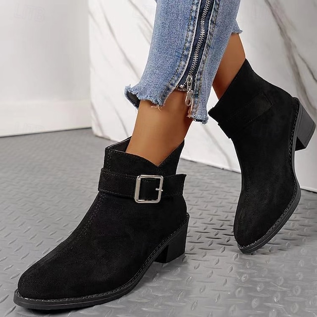  Women's Leopard Print Ankle Boots with Buckle Strap, Casual Western Style, Comfortable Low Heel for Everyday Wear