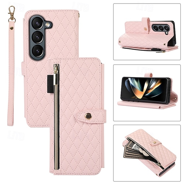  telefon Kılıf Na Złóż 6 Z Fold 5 Z Fold 4 Z Fold 3 Odwróć okładkę Z podpórką Zamek z paskiem na nadgarstek Retro TPU Skóra PU