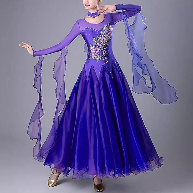  Ballroom Competition Dresses Women National Standard Waltz Dancing Clothes Long Sleeve Party Modern Dance Stage Wear Costumes