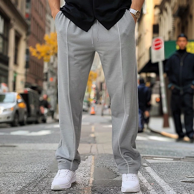 Men's Fleece Pants Sweatpants Trousers Baggy Pants Drawstring Elastic Waist Pleats Plain Comfort Warm Full Length Home Casual Daily Sports Fashion Black White Micro-elastic 9