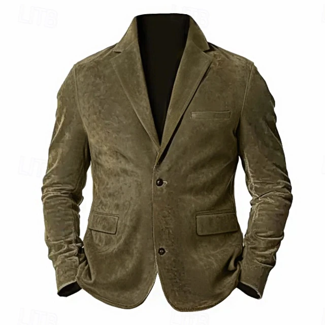 Men's Faux Suede Jacket Faux Suede Blazer Business Cocktail Party Wedding Party Fashion Casual Fall / Winter Polyester Faux Suede Plain Pocket Buttons Comfortable Single Breasted Blazer Brown Green 5