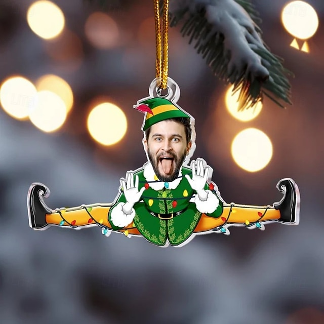  Enfeites de Natal Foto Personalizados Acrílico 2D Engraçados Natal Customizado Rosto Família Amigos Decoração de Árvore de Natal Pendentes Presentes