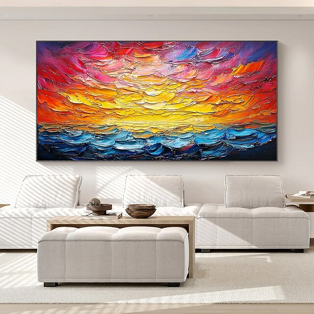 Handmade Original Thick Textured Colorful Seascape Oil Painting On