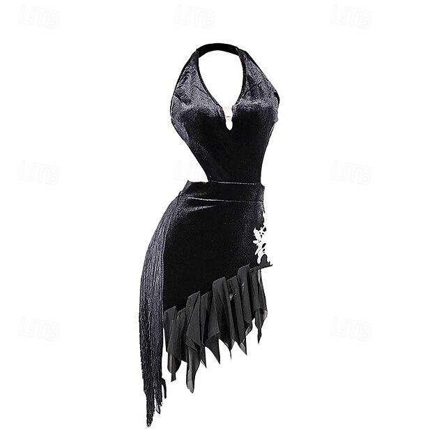 Latin Salsa Dance Dress Ruffles Tassel Splicing Women's Performance Party Sleeveless Mesh Velvet