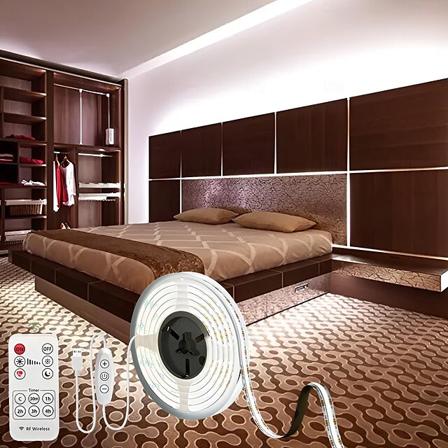  USB COB LED ストリップ ライト、調光可能な 1-3m テレビ バックライト 300 LED/m、Cri85、RF リモコン付き、DIY 寝室、キッチン、キャビネット下照明用のフレキシブル テープ ライト
