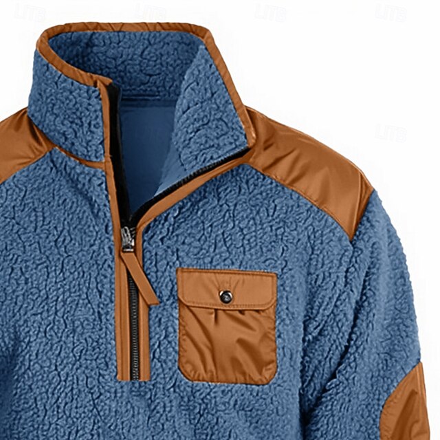 Men's Zip Sweatshirt Fleece Hoodie Black Army Green Blue Khaki Half Zip