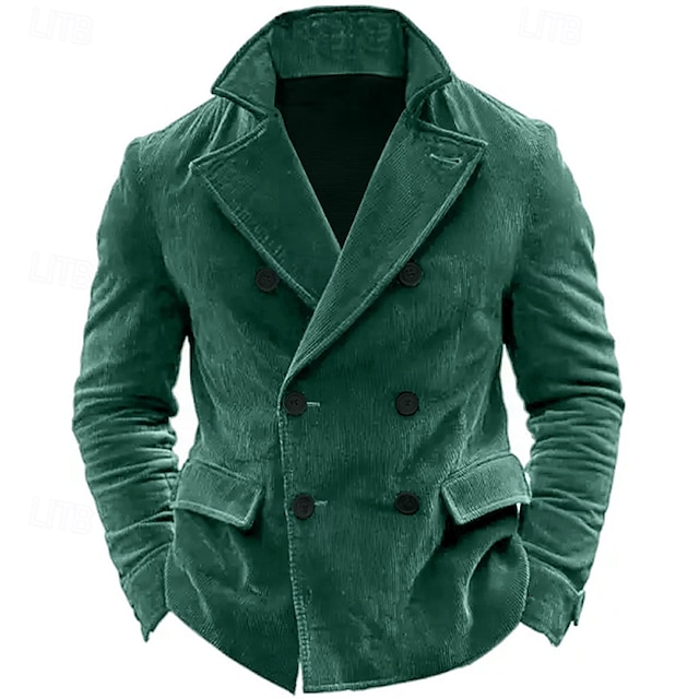 Men's Corduroy Jacket Corduroy Blazer Business Cocktail Party Wedding Party Fashion Casual Fall / Winter Polyester Corduroy Plain Button Pocket Comfortable Double Breasted Blazer Blue khaki Army Green