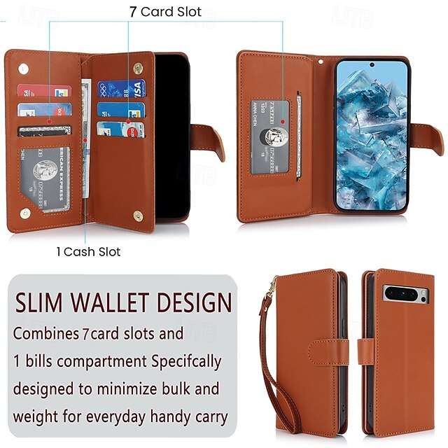  هاتف غطاء من أجل بكسل 9 برو بيكسل 9 برو اكس ال Pixel 8 Pro Pixel 8 بكسل 9 Pixel 7 Pixel 7 Pro Pixel 6 Pixel 6 Pro غطاء خلفي مع حامل مع رباط المعصم فتحة لبطاقة مكتب  /  الأعمال TPU جلد PU