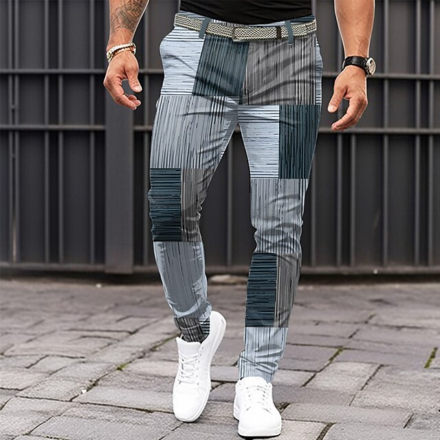 Plaid Business Casual Men's Dress Pants Zipper Pocket Mid Waist Formal