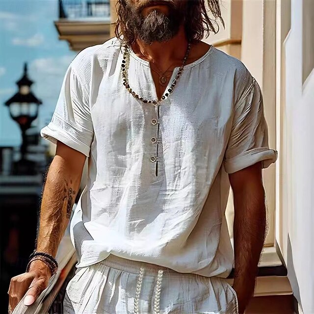 Men's Shirt Summer Shirt Casual Shirt Beach Shirt Black White Short Sleeve Plain Collar Vacation Hawaiian Clothing Apparel Fashion Casual Comfortable4