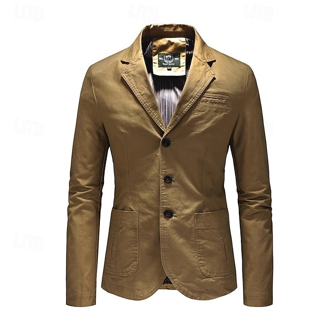 Hombre chaqueta Negocio Fiesta de Cóctel Fiesta de Boda Moda Casual Primavera & Otoño Poliéster Plano Botón Bolsillo Cómodo Botonadura Simple Chaqueta de sport Negro Color Caquí Verde Ejército