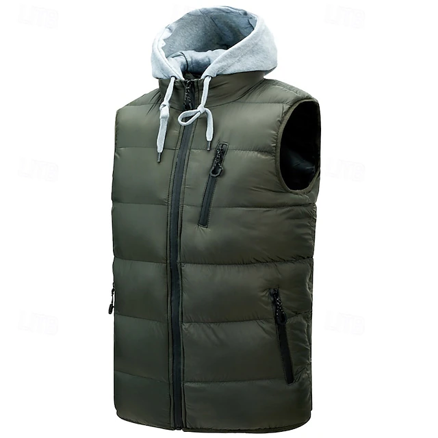 Men's Puffer Vest Daily Wear Vacation Going out Fashion Basic Spring & Fall Zipper Polyester Comfortable Plain Zipper Hooded Regular Fit Black Yellow Red Green Vest 16