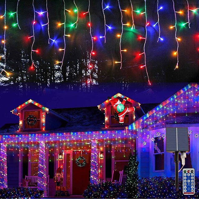 10M 400Leds Solar Icecle Curtain String Lights Christmas Outdoor