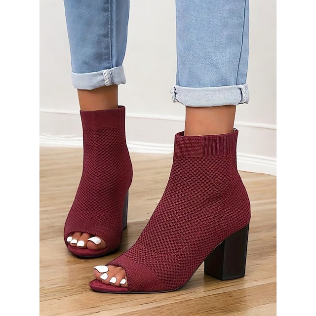  Mulheres Botas Botas de salto Diário Caveiras Botas Botas Tornozelo Presilha Salto Robusto Ponta Redonda Casual Couro Sintético Com Cadarço Preto Vinho Cáqui