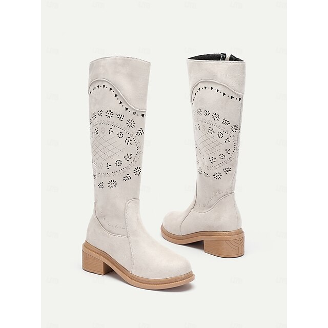 Women's Grey Embroidered Western Cowboy Boots with Laser Cut Detailing