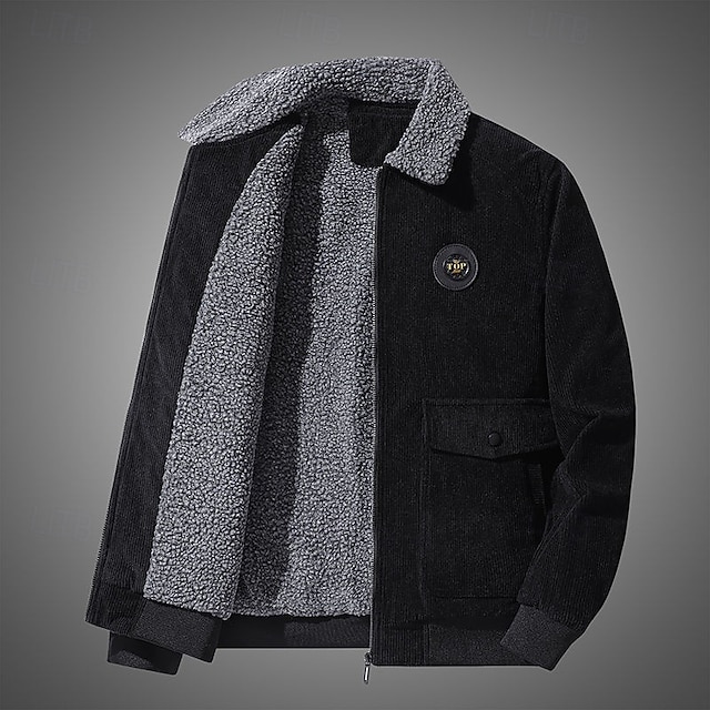 Men's Winter Jacket Fleece Jacket Casual Jacket Daily Vacation Thermal Warm Pocket Fleece Fall & Winter Plain Fashion Streetwear Lapel Regular Dark Gray Black Khaki Army Green Jacket 13