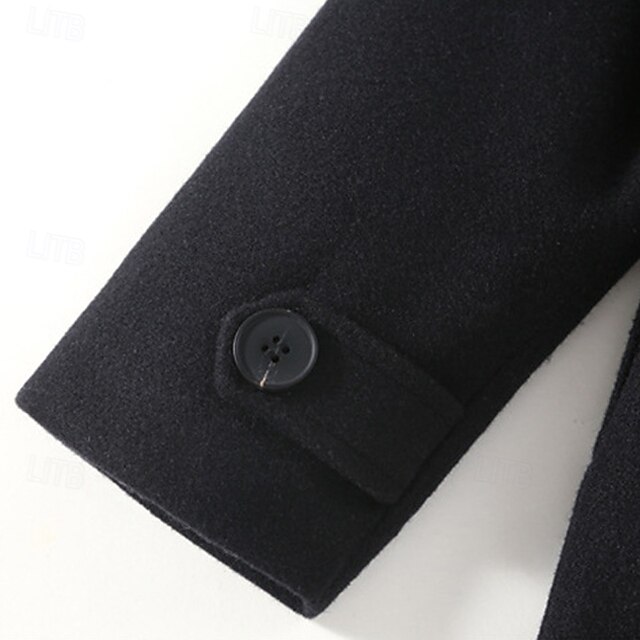 Kids Girls' Woolen Coat Long Sleeve Black Solid Color Button Fall Winter Fashion School 37