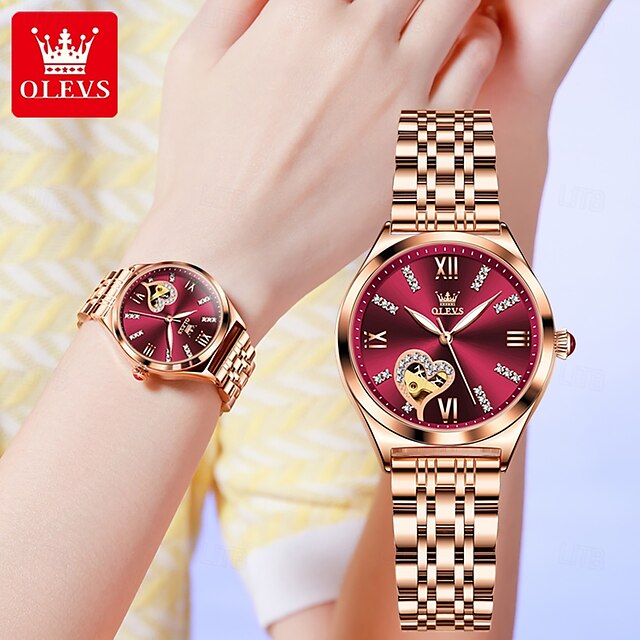  OLEVS Mujer Relojes Mecánico Moda Reloj Casual Reloj de Muñeca Cuerda Automática Luminoso IMPERMEABLE Decoración Acero Inoxidable Reloj