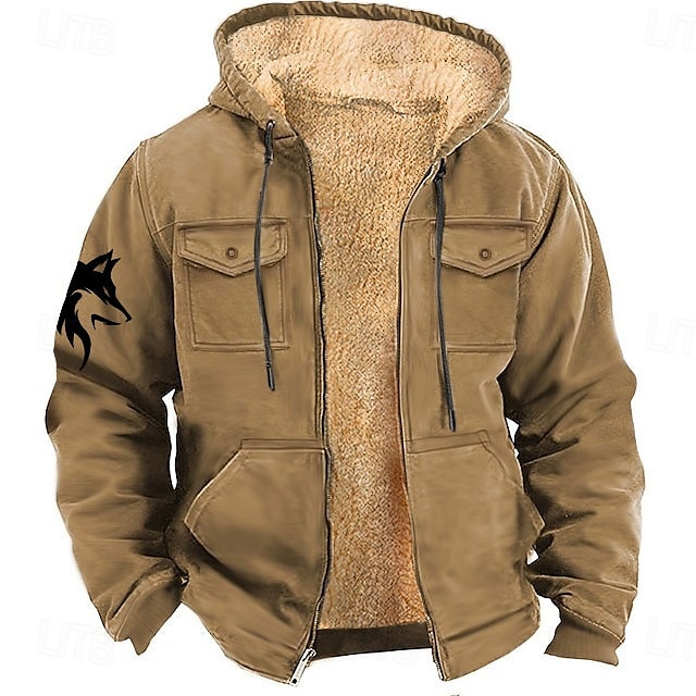  Homme Loup Cowboy Toison Sweat à capuche Sweats à Capuche Sweat à capuche manche longue Sweat à capuche Capuche Mode 3D effet Vacances Vêtement de rue Noir Bleu Zippé Poche Automne Hiver Designer