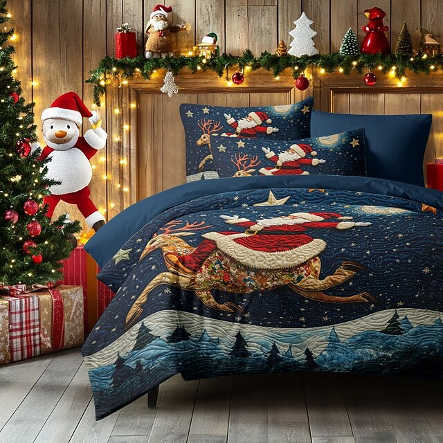  Papai Noel 100% algodão conjunto de edredom de Natal completo 3 peças conjunto de capa de edredom de férias para crianças colcha de Natal macia e aconchegante com fronhas tamanho king queen