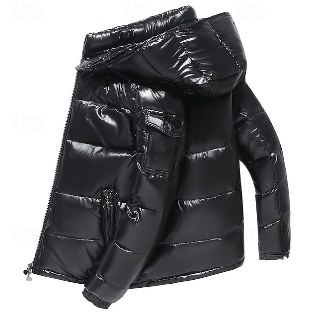  Men's Winter Jacket Down Jacket Puffer Jacket Padded Pocket White Duck Down Daily Wear Date Vacation Regular Fashion Casual Comfortable Thermal Warm Fall & Winter Solid / Plain Color Black Red Puffer