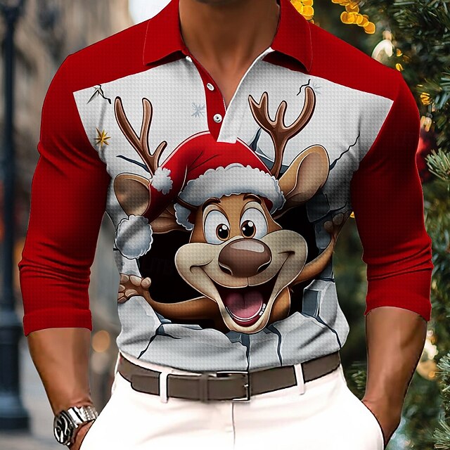 Christmas Rudolph Christmas Hat Casual Funny Men's Waffle Polo Shirt
