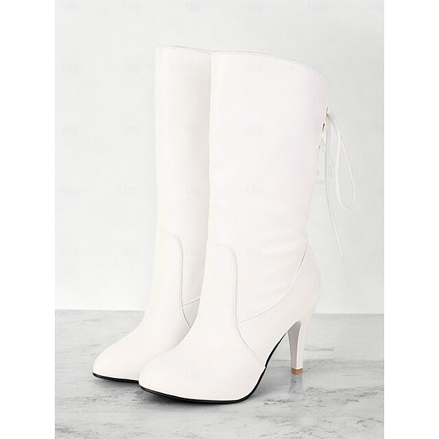  Schwarze Stiefel zum Schnüren und mit halbhohem Absatz für Damen – stylische Stiletto-Stiefel mit spitzer Spitze und seitlichem Schnürdetail für Herbst- und Winter-Outfits